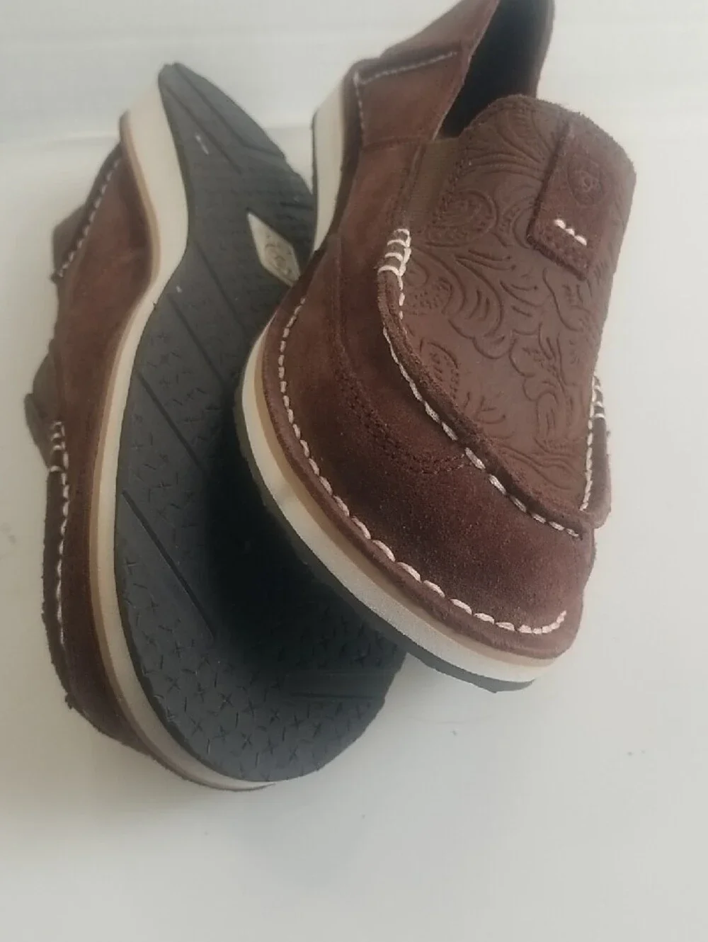 Ariat Brown Embossed Leather Slip-On Loafers